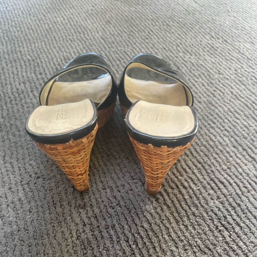 Prada heels, black and white, straw wedge sandals, size 6 - Picture 2 of 5